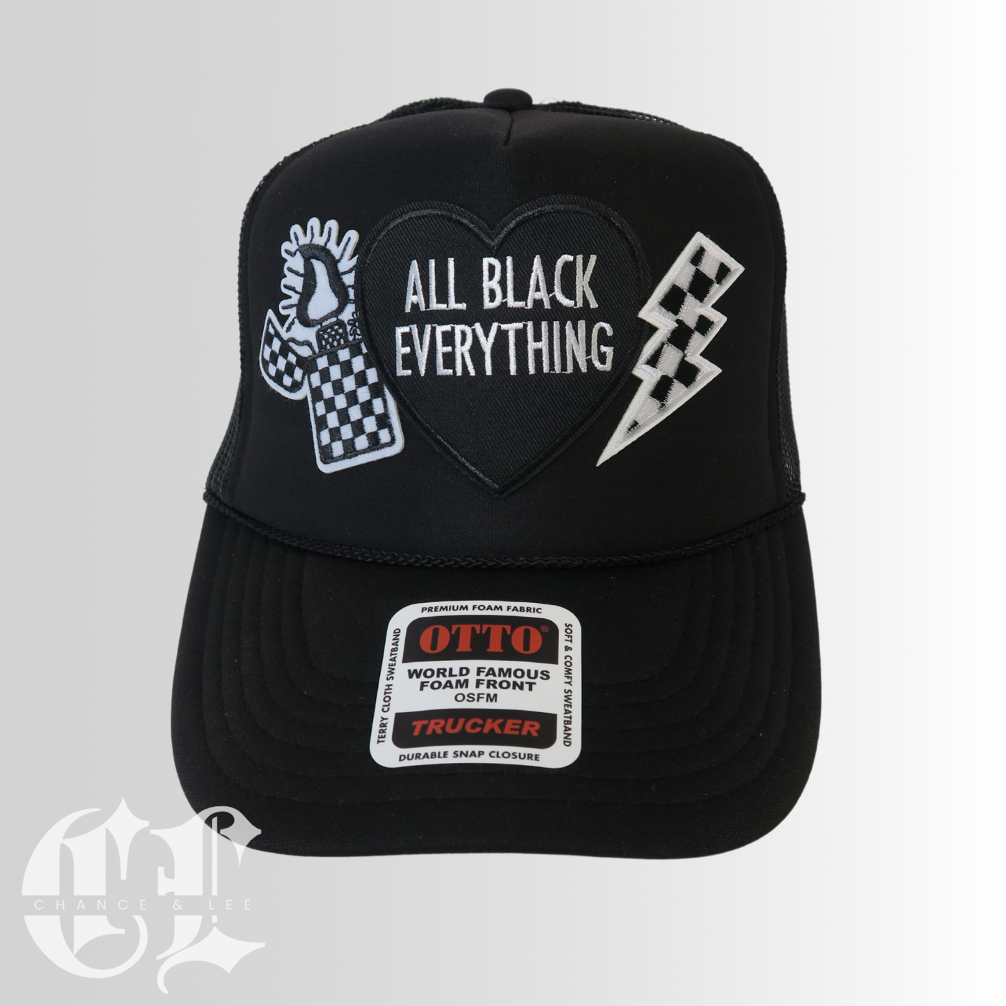 All Black Everything Patched Trucker