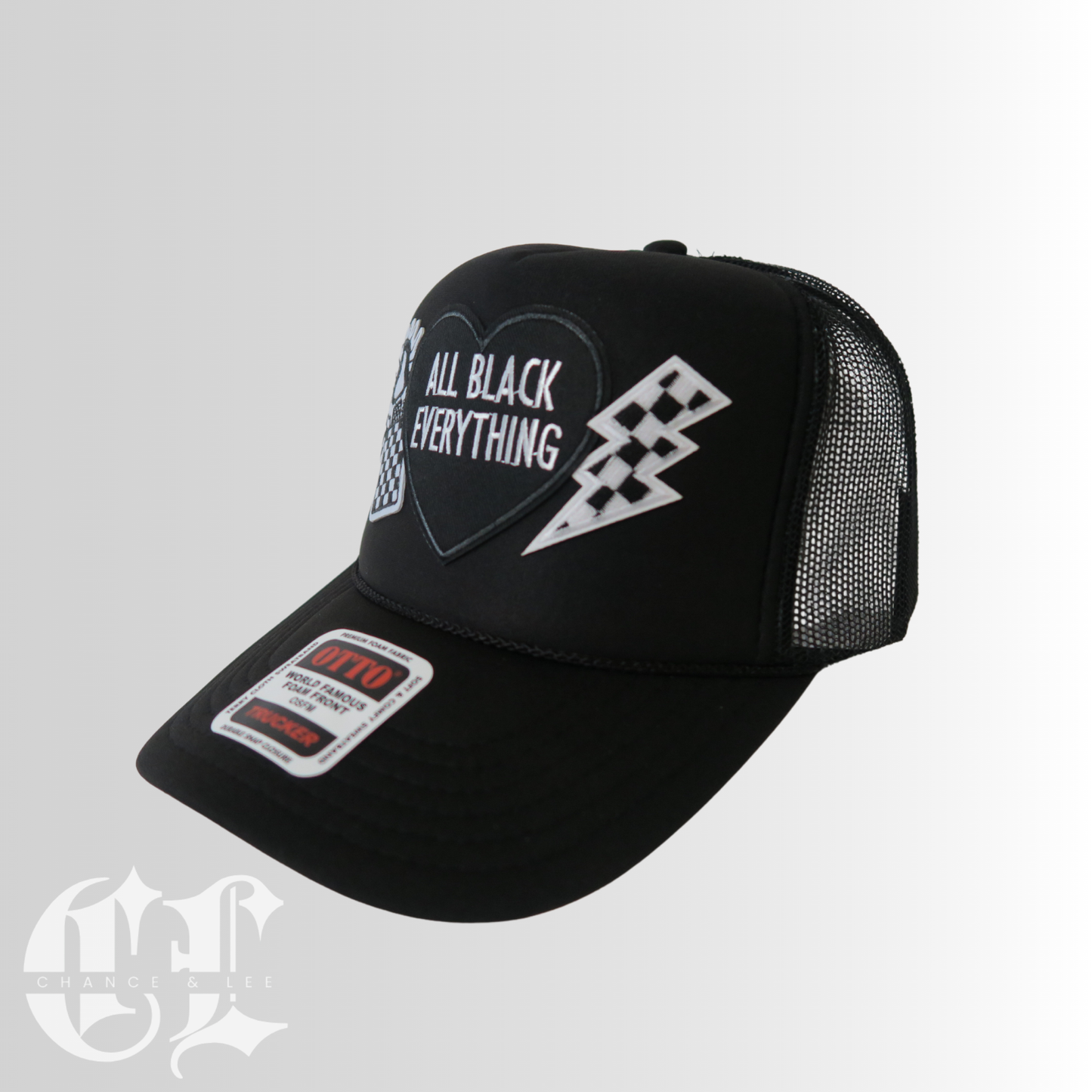 All Black Everything Patched Trucker