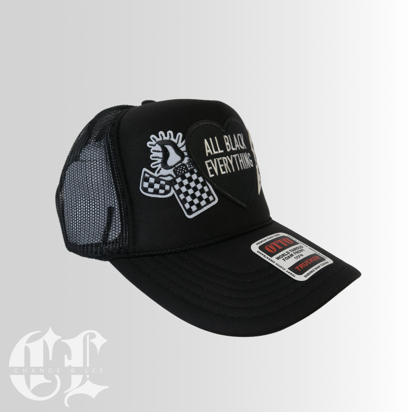 All Black Everything Patched Trucker