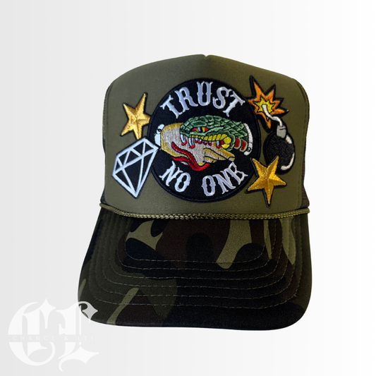 Trust No One Camo Patched Trucker (Copy)
